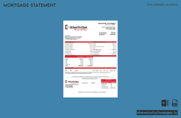Liberia Afriland First Bank Liberia Hypothekenabrechnung Word- und PDF-Beispielvorschau